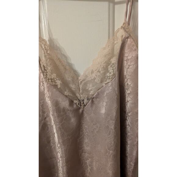 VTG 90s/Y2K Tan Satin Tank Top, Camisole by Ocello, Medium, Floral & Lace - Picture 2 of 6